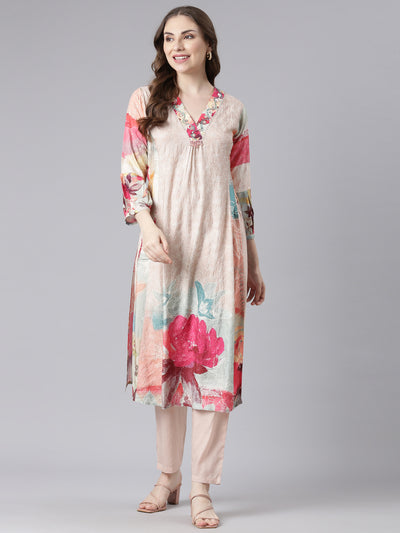 Neerus Multi Chinon Straight Casual Floral Kurta Sets