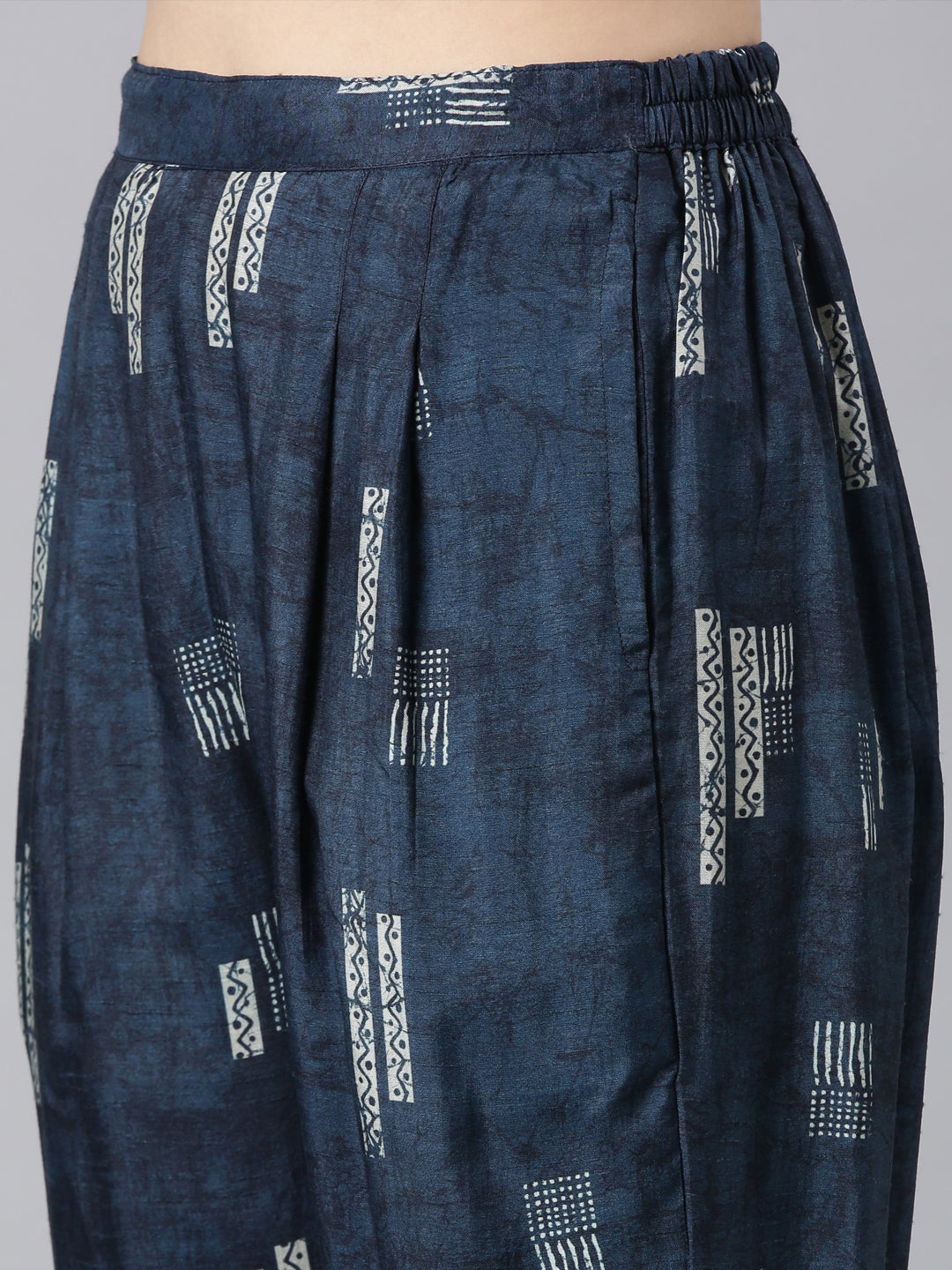 Neerus Blue Panelled Straight Kurta and Trousers With Dupatta