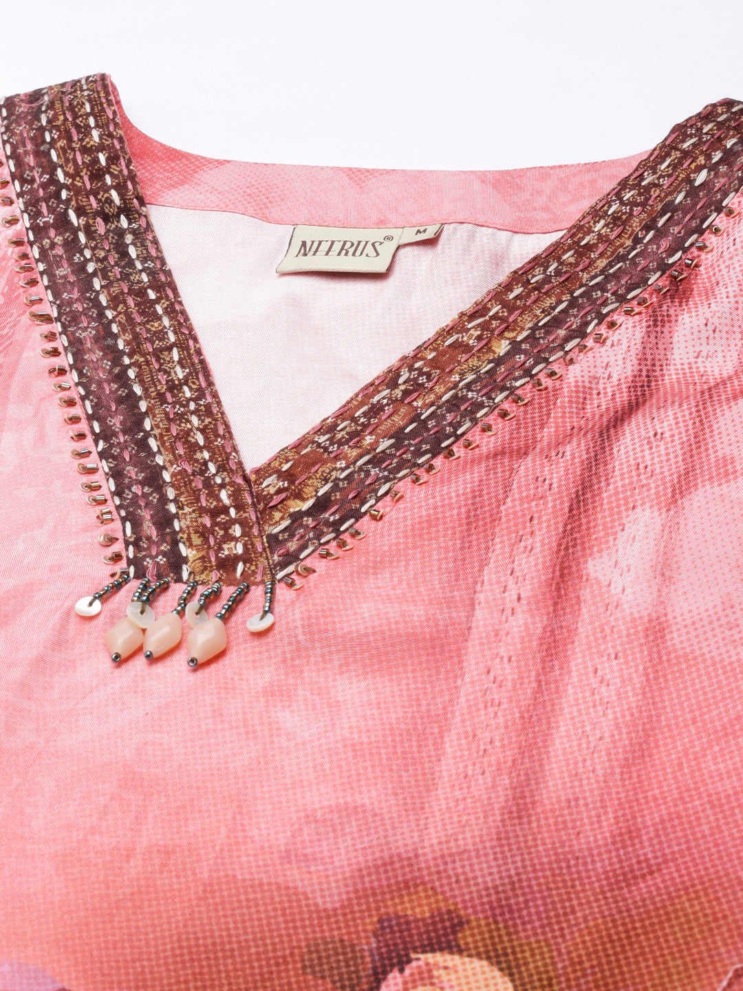 Neerus Coral Panelled Straight Kurta and Trousers