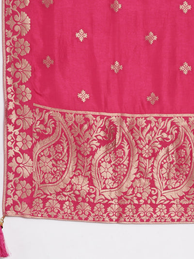 Neerus Pink Panelled Straight Kurta and Trousers With Dupatta