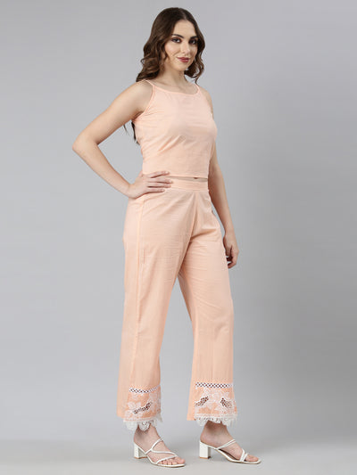 Neerus Peach Regular Straight Floral Kurti And  Trousers