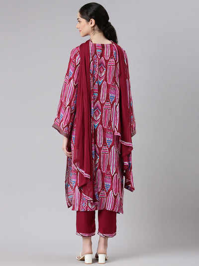 Neerus Women Magenta Straight Kurta and Trousers With Dupatta