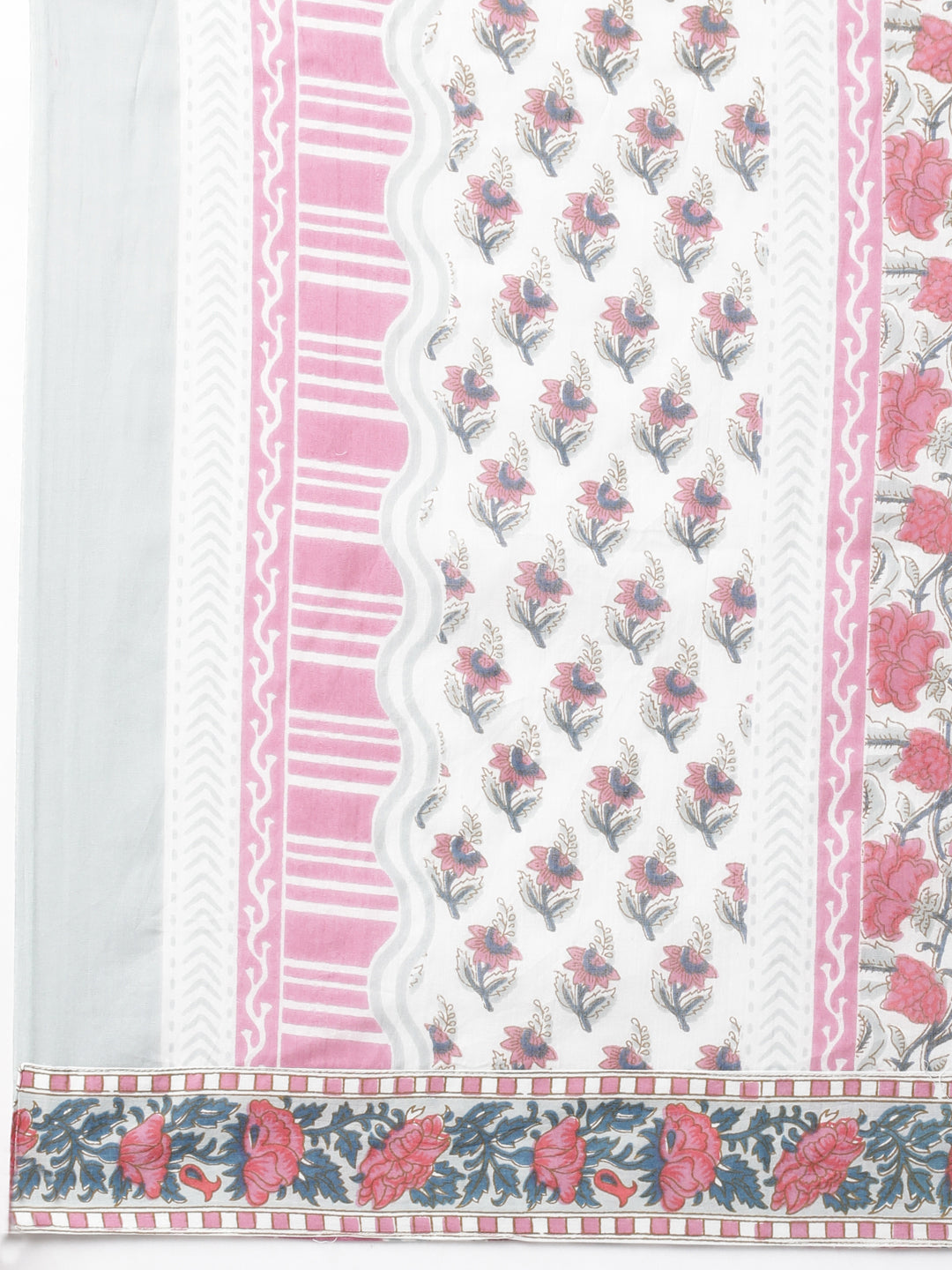 Neerus Pink Panelled Straight Printed Kurta And Trousers With Dupatta