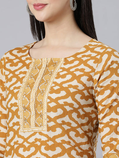 Neerus Yellow Panelled Straight Printed Kurta And Trousers With Dupatta