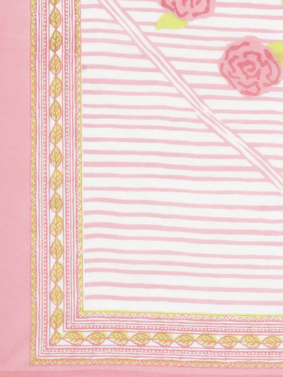 Neerus Pink Panelled Straight Printed Kurta And Trousers With Dupatta