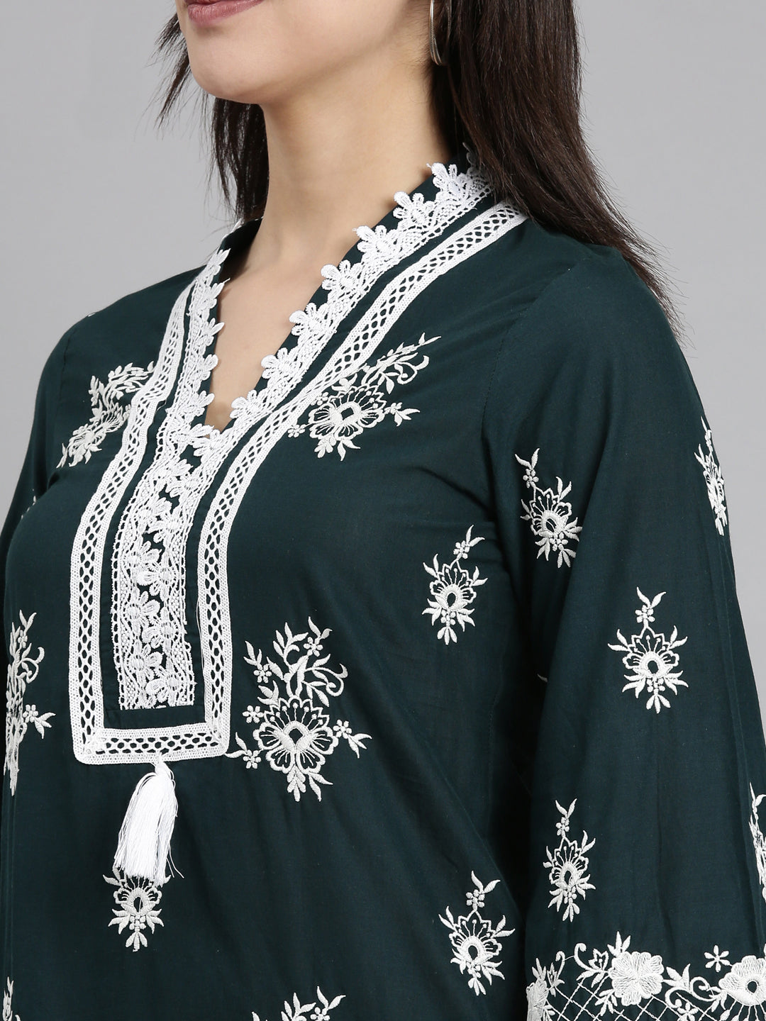 Neerus Green Regular Straight Floral Kurta And  Trousers With Dupatta