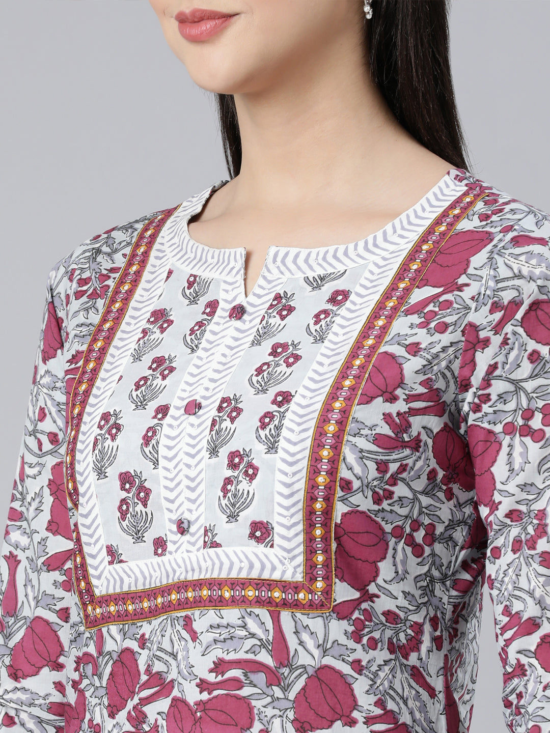 Neerus Maroon Panelled Straight Printed Kurta And Trousers With Dupatta