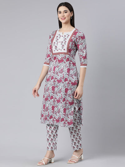 Neerus Maroon Panelled Straight Printed Kurta And Trousers With Dupatta