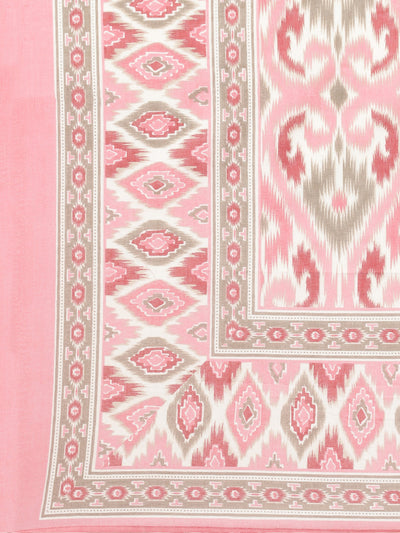 Neerus Pink Panelled Straight Printed Kurta And Trousers With Dupatta