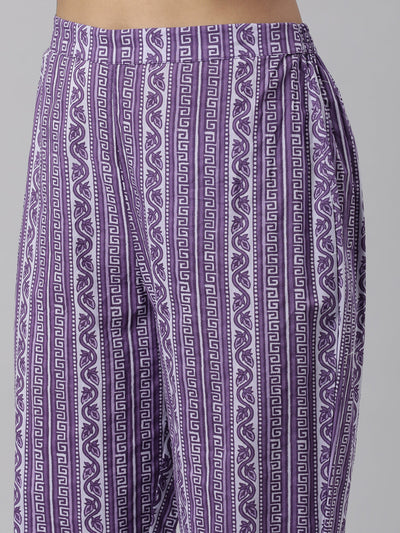 Neerus Lavender Panelled Straight Printed Kurta And Trousers With Dupatta