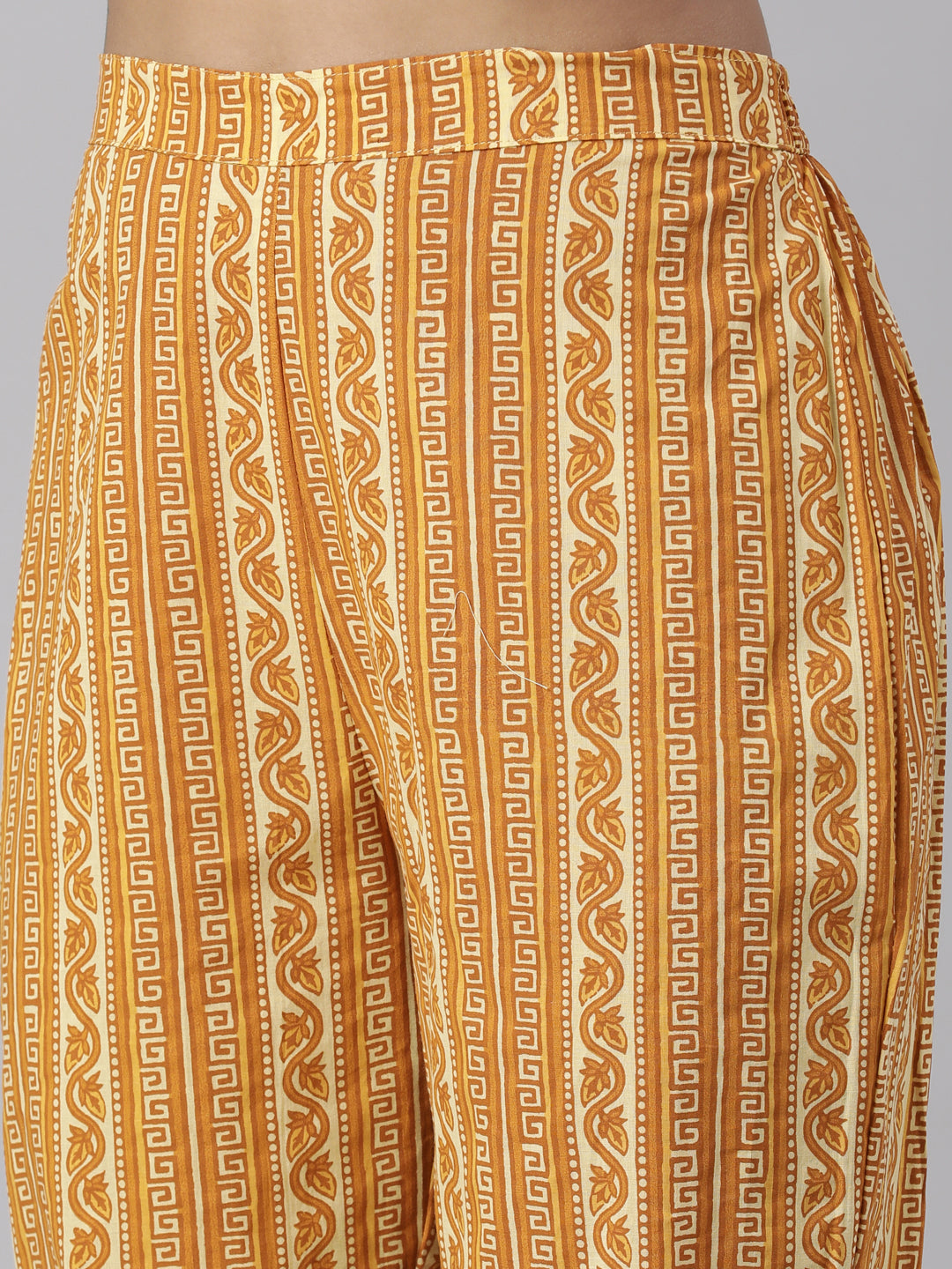 Neerus Yellow Panelled Straight Printed Kurta And Trousers With Dupatta