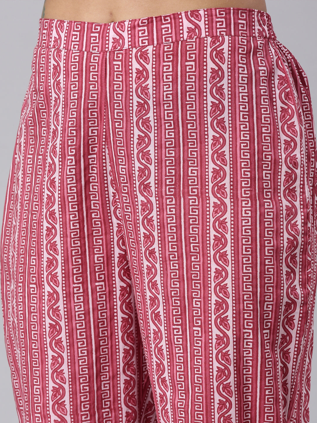 Neerus Pink Panelled Straight Printed Kurta And Trousers With Dupatta