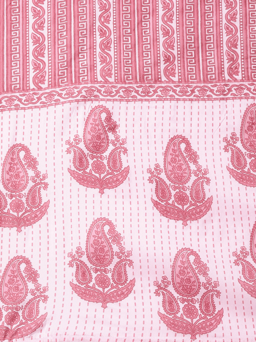 Neerus Pink Panelled Straight Printed Kurta And Trousers With Dupatta