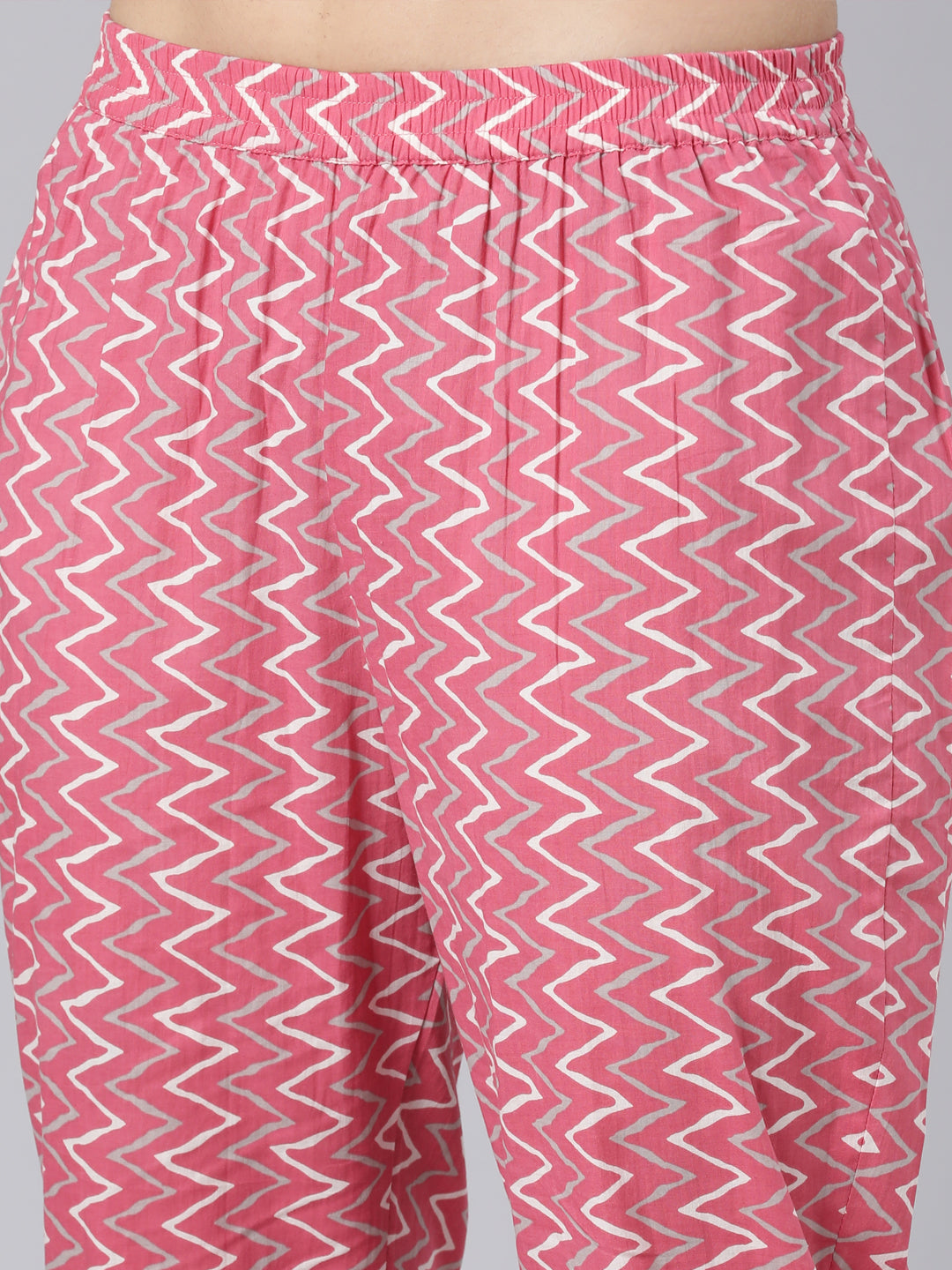 Neerus Pink Panelled Straight Printed Kurta And Trousers With Dupatta