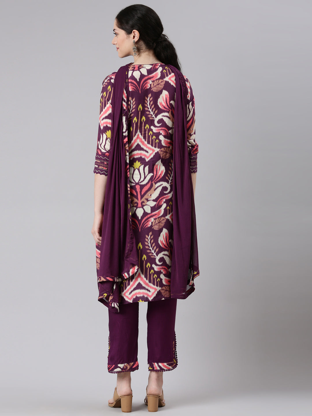 Neerus Women Purple Straight Kurta and Trousers With Dupatta