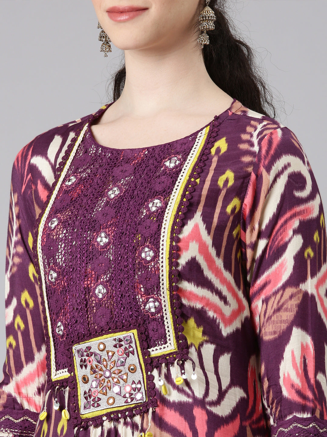 Neerus Women Purple Straight Kurta and Trousers With Dupatta