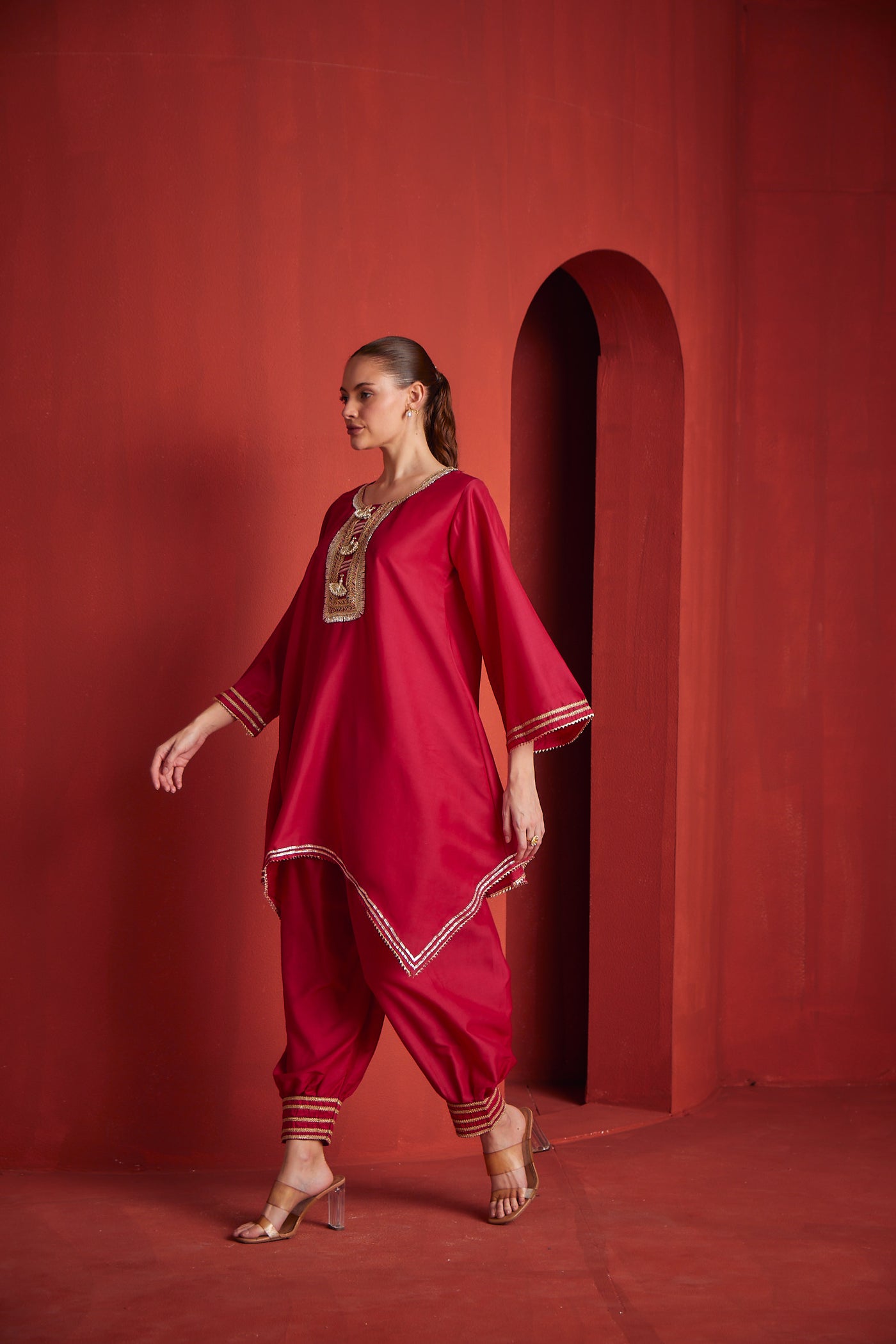 Neeru's Womens Rani Color Chanderi Fabric Kurta Salwar