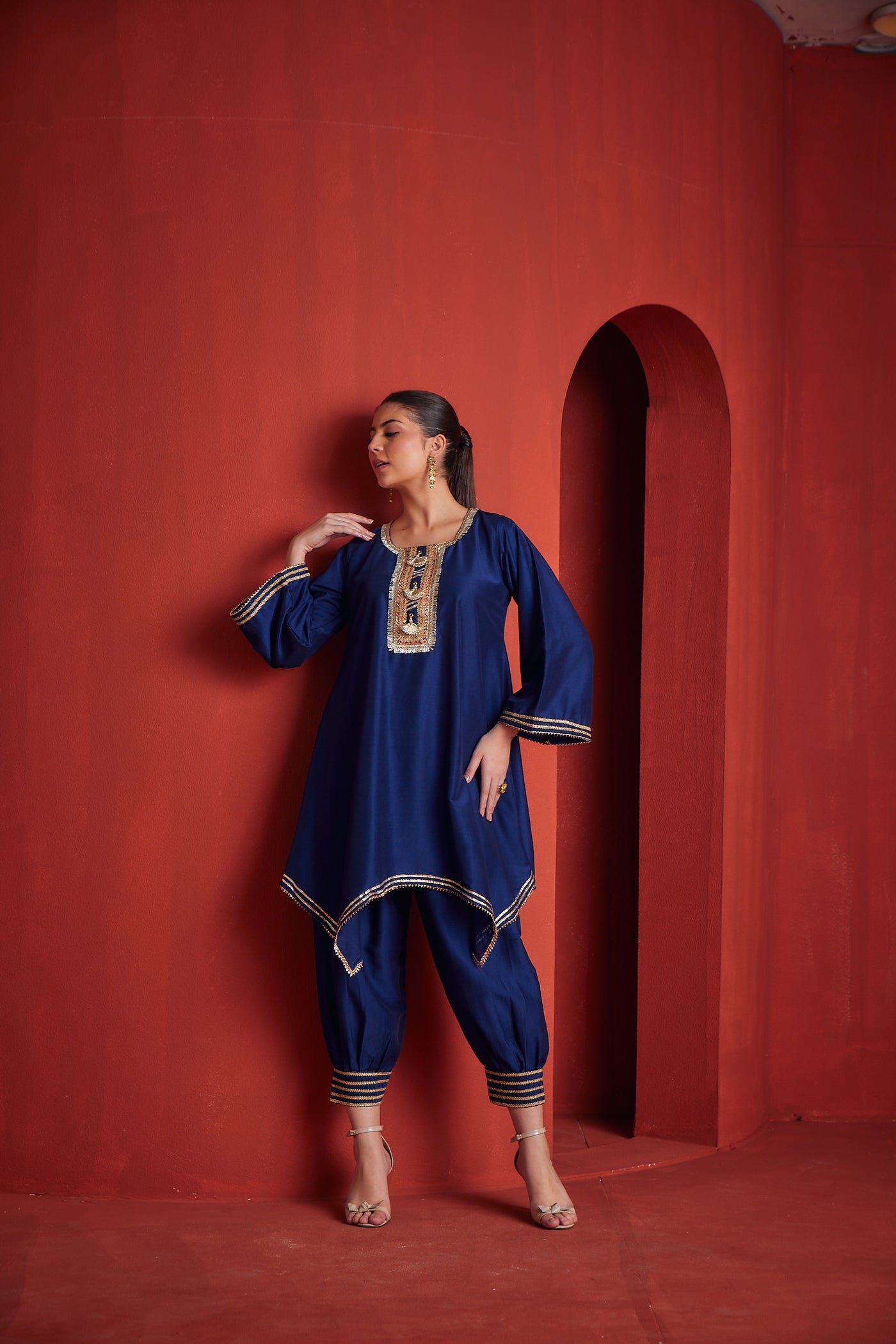 Neeru's Womens Royal Blue Chanderi Fabric Kurta Salwar