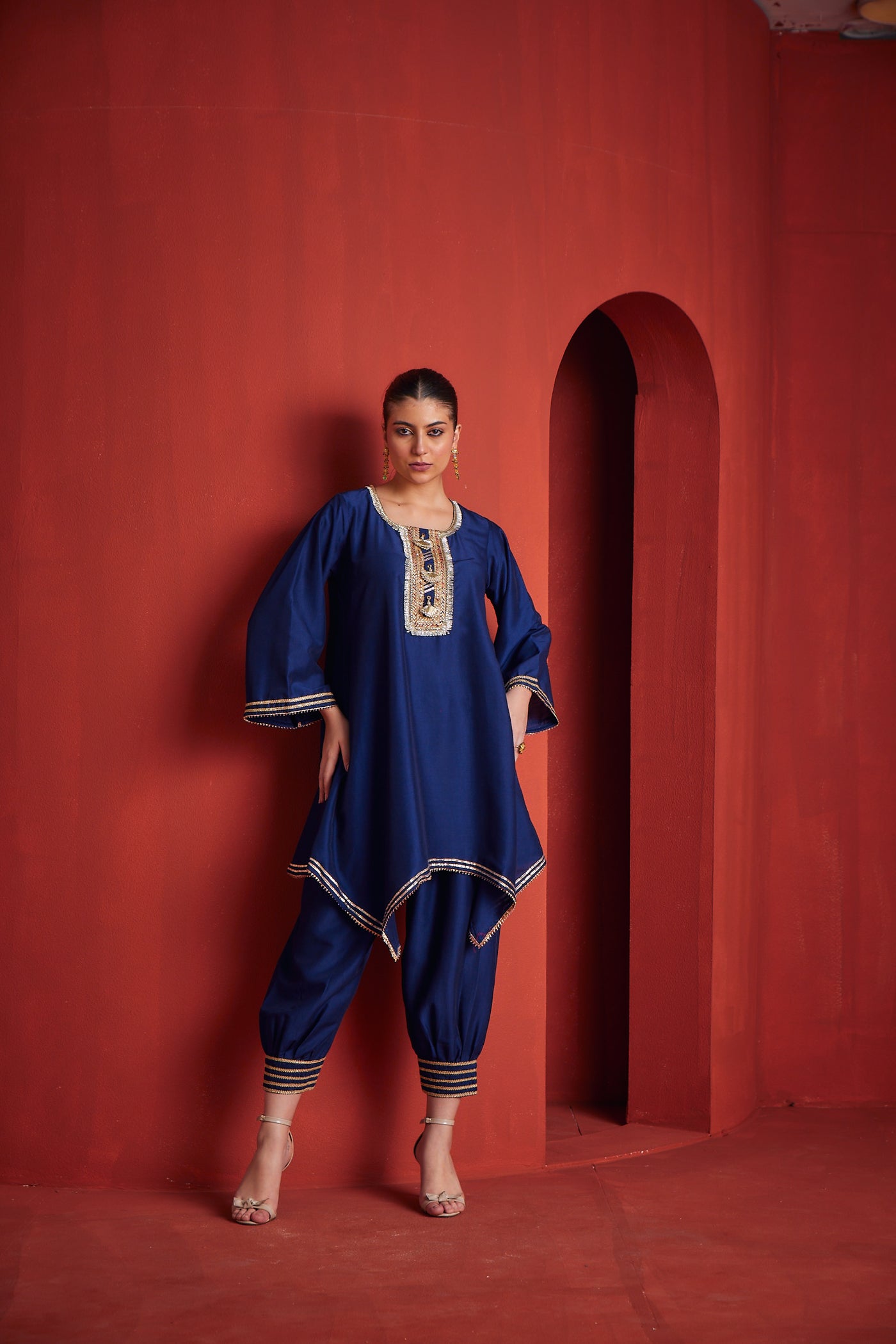 Neeru's Womens Royal Blue Chanderi Fabric Kurta Salwar