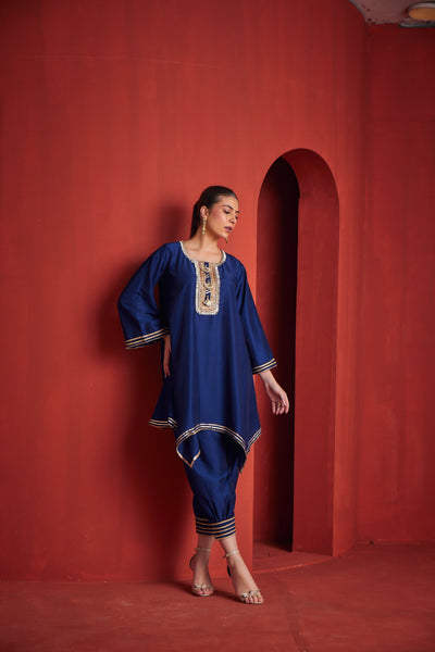 Neeru's Womens Royal Blue Chanderi Fabric Kurta Salwar