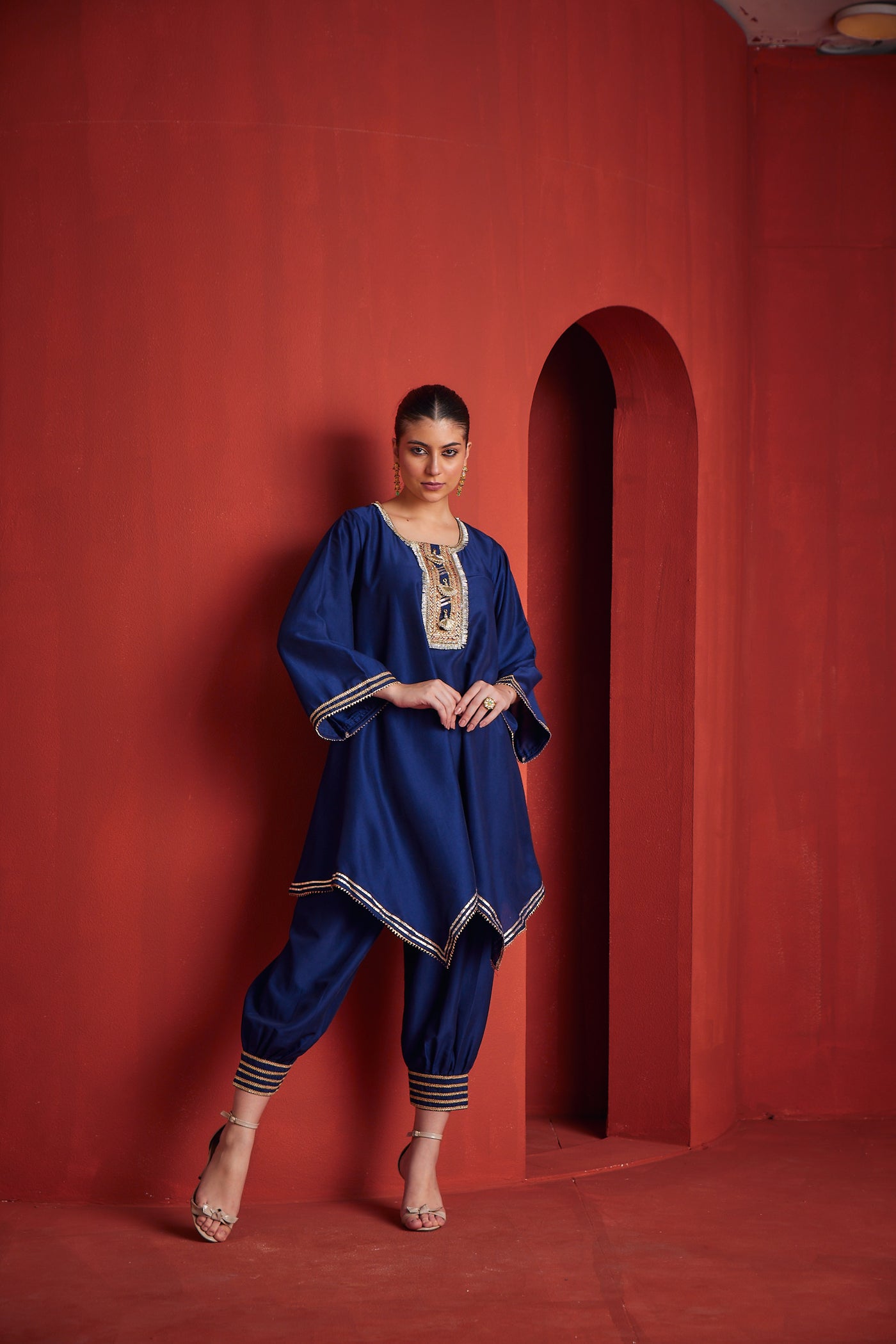 Neeru's Womens Royal Blue Chanderi Fabric Kurta Salwar