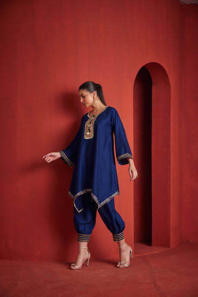 Neeru's Womens Royal Blue Chanderi Fabric Kurta Salwar