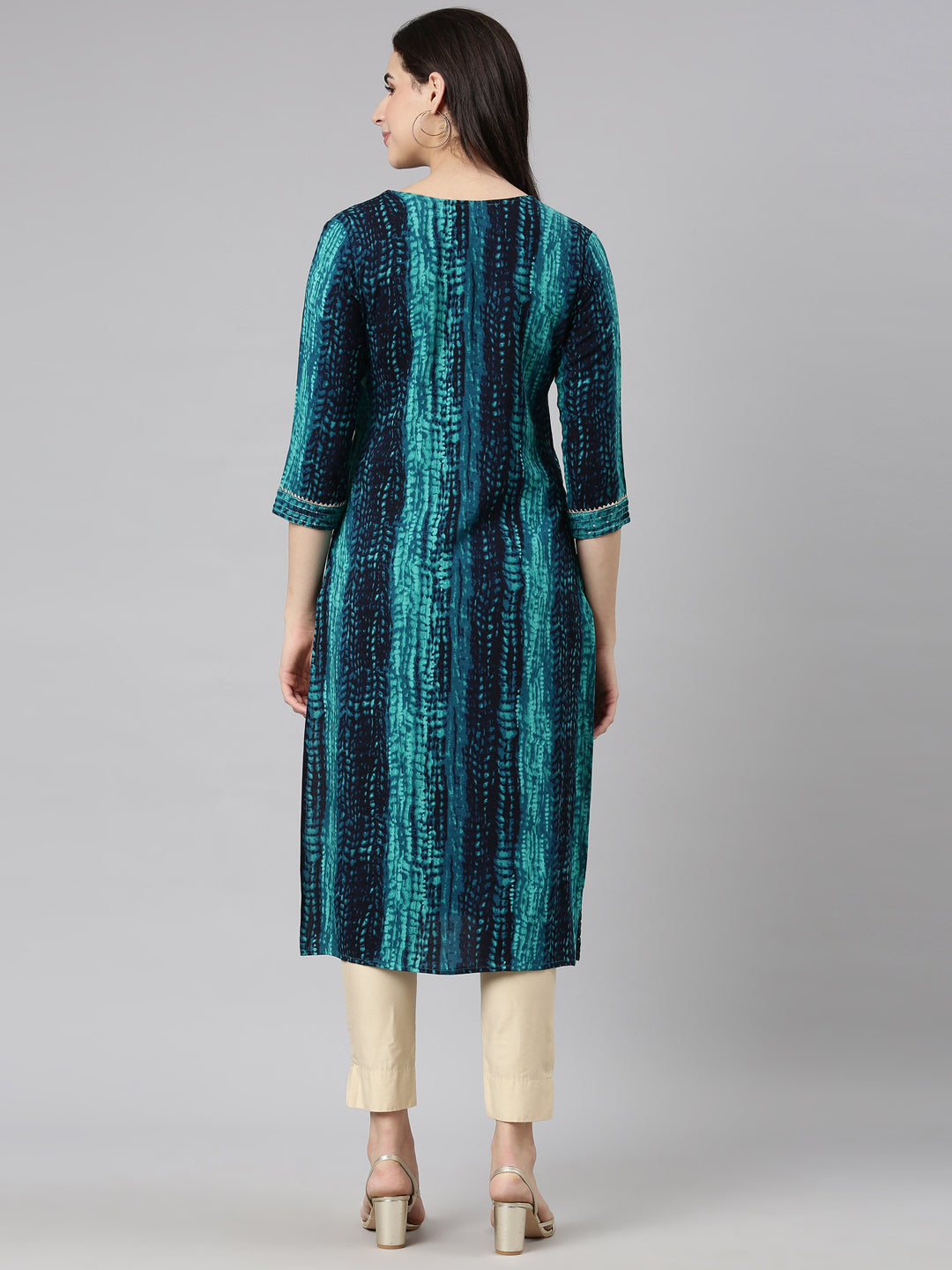 Neerus Blue Regular Straight Embellished Kurtas