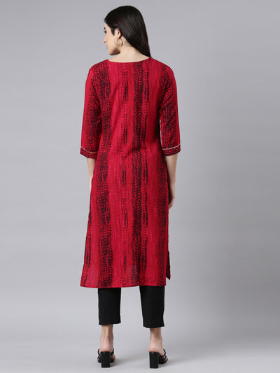 Neerus Red Regular Straight Embellished Kurtas