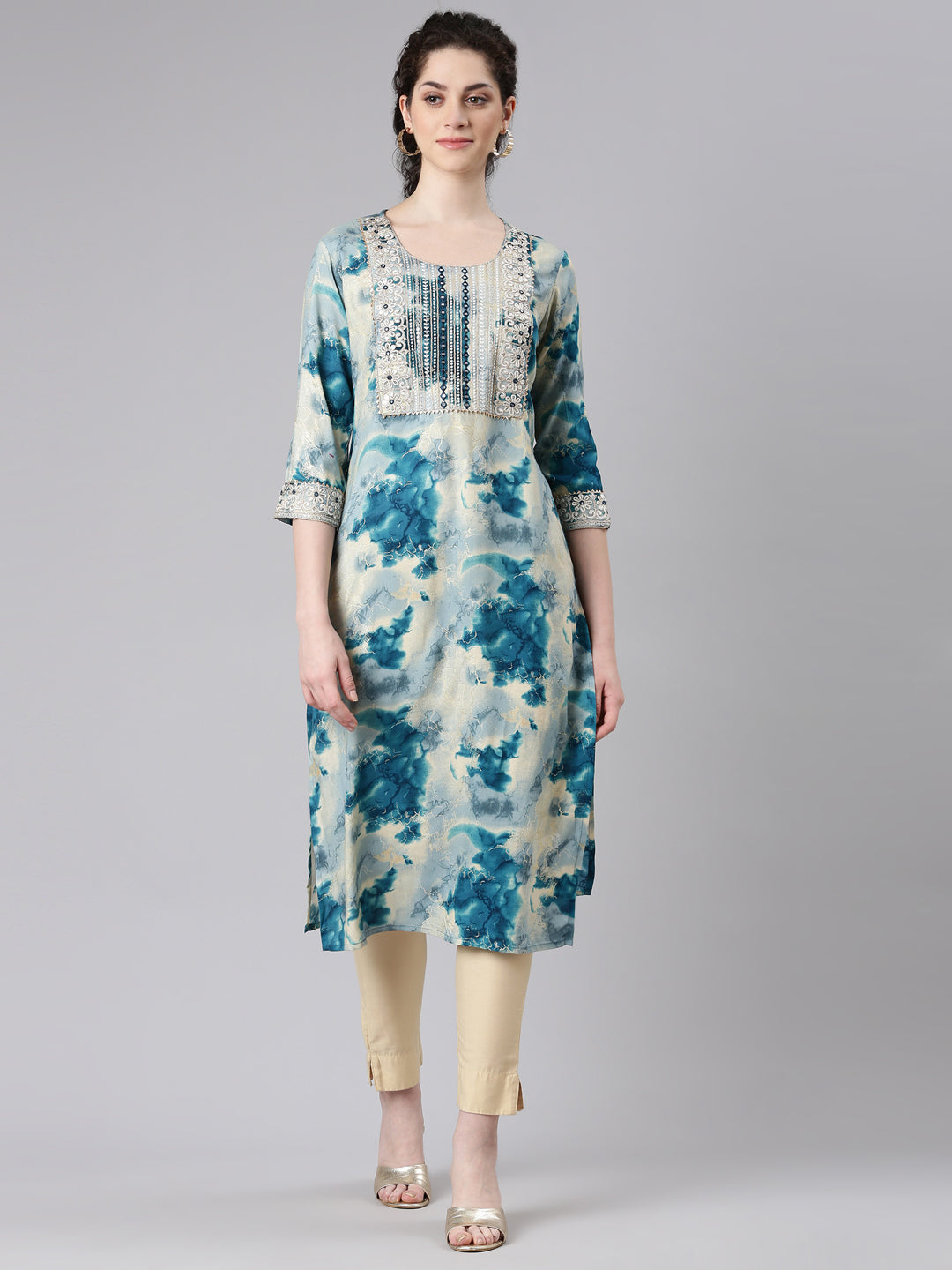 Neerus Blue Straight Casual Straight Kurtas