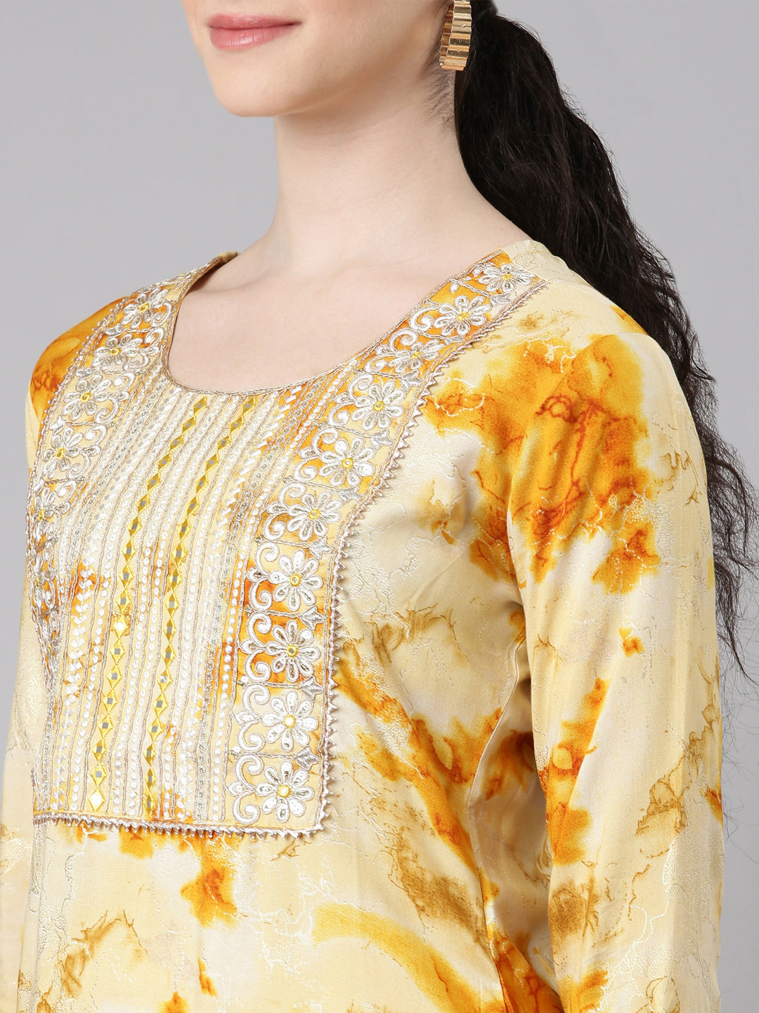 Neerus Yellow Straight Casual Panelled Kurtas