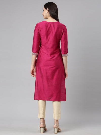 Neerus Magenta Regular Straight Solid Kurtas