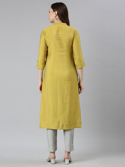 Neerus Green Panelled Straight Embellished Kurtas