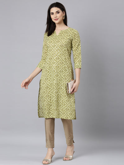 Neerus Green Regular Straight Floral Kurtas