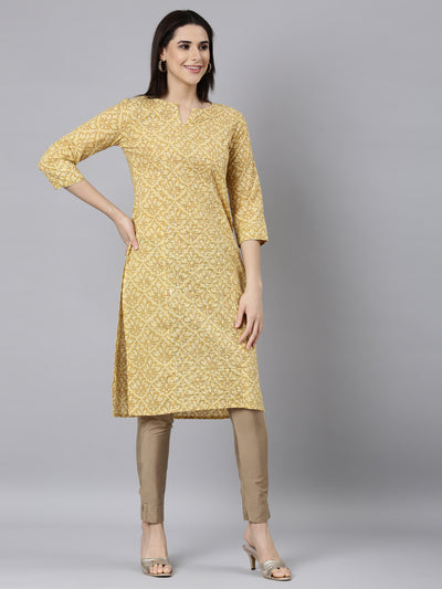 Neerus Yellow Regular Straight Floral Kurtas