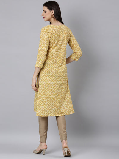 Neerus Yellow Regular Straight Floral Kurtas