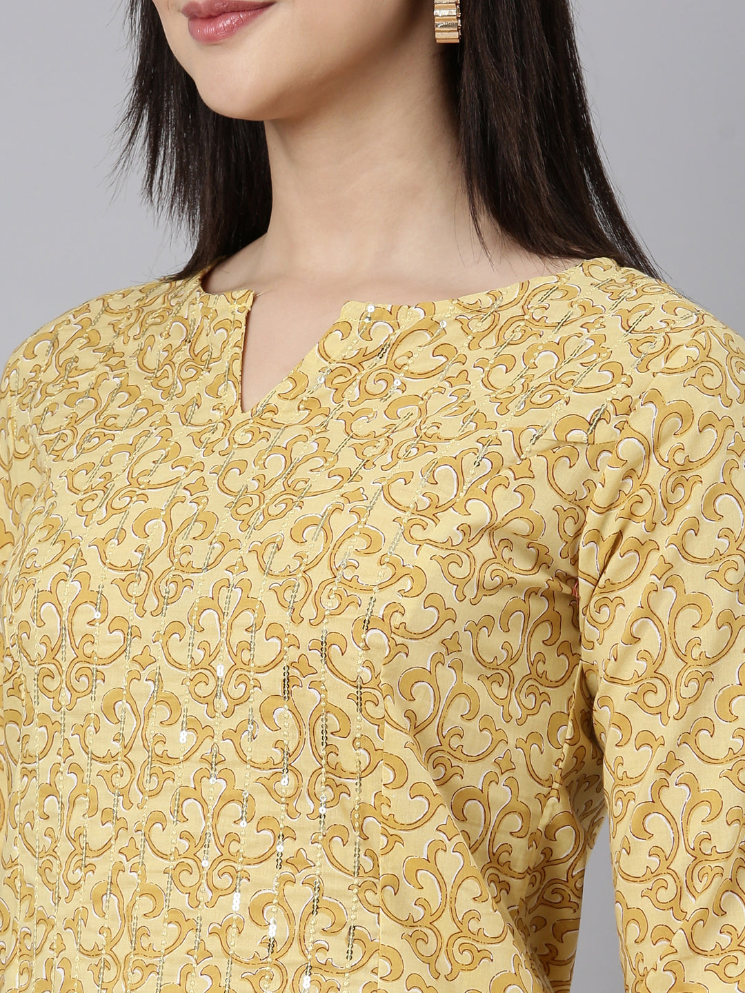 Neerus Yellow Regular Straight Floral Kurtas