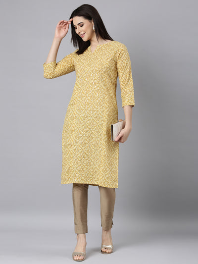 Neerus Yellow Regular Straight Floral Kurtas