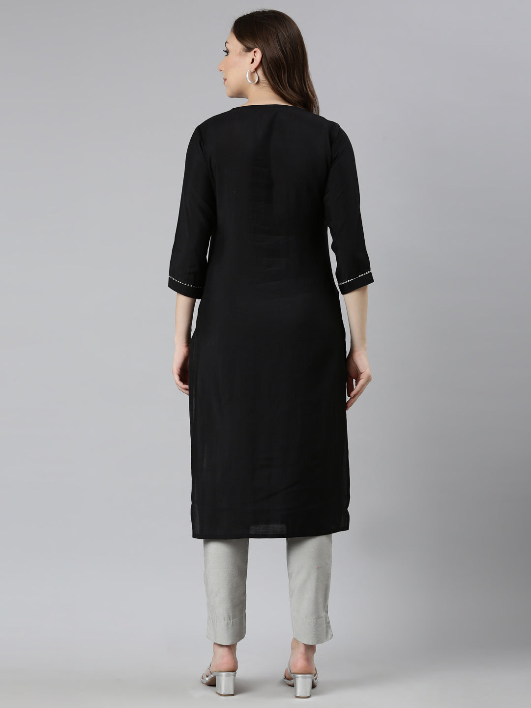 Neerus Black Panelled Straight Embellished Kurtas