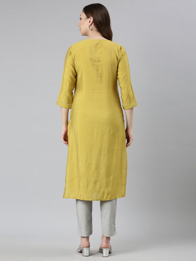 Neerus Green Panelled Straight Embellished Kurtas