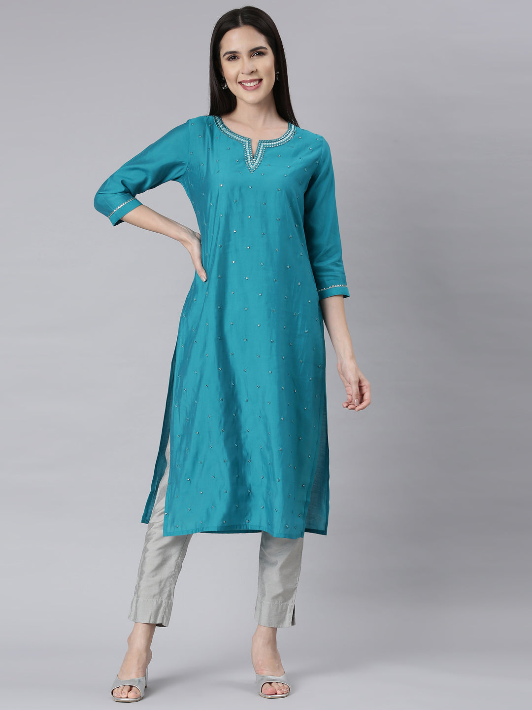 Neerus D Rama Panelled Straight Embellished Kurtas