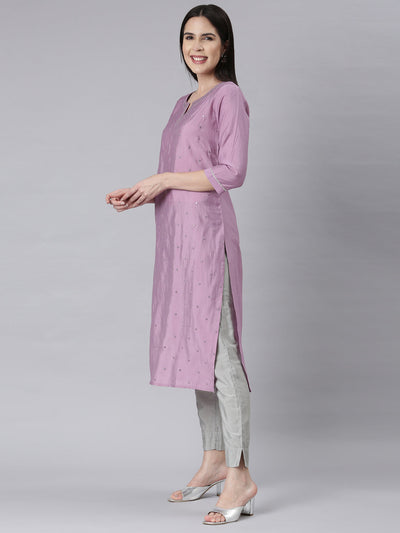 Neerus Lilac Panelled Straight Embellished Kurtas