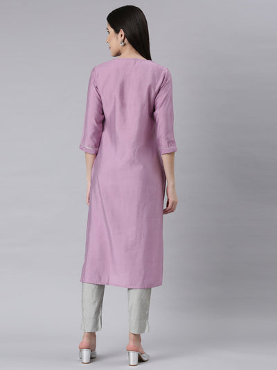 Neerus Lilac Panelled Straight Embellished Kurtas