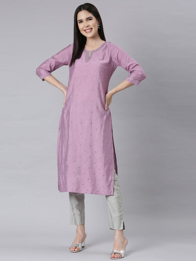 Neerus Lilac Panelled Straight Embellished Kurtas