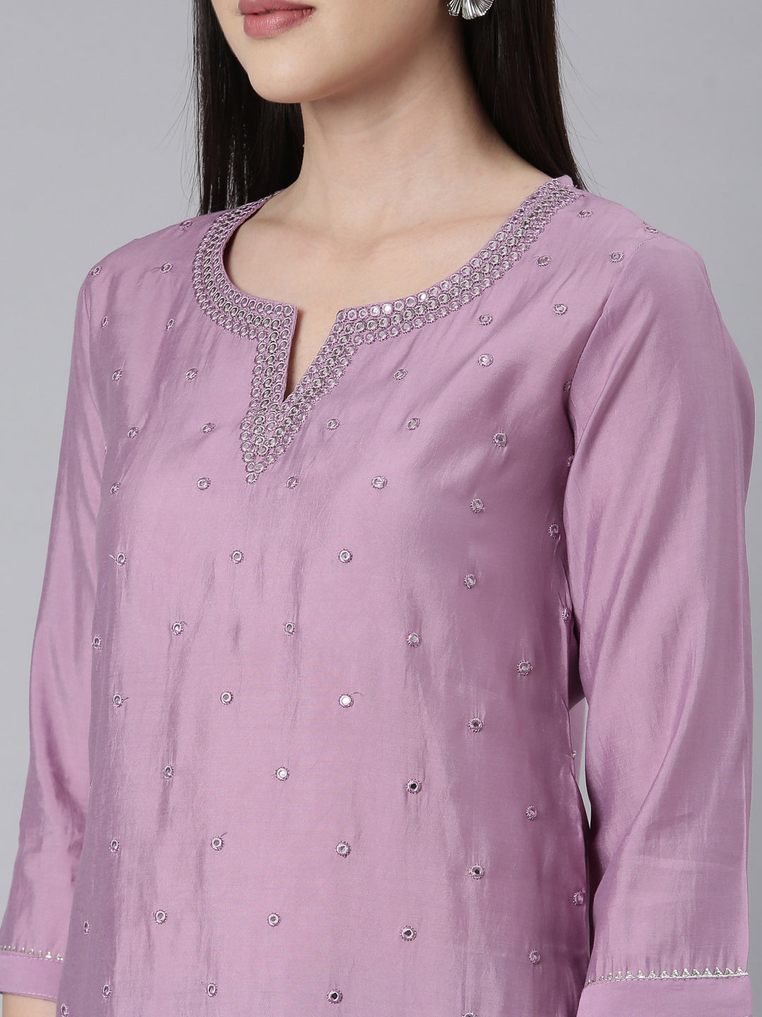 Neerus Lilac Panelled Straight Embellished Kurtas