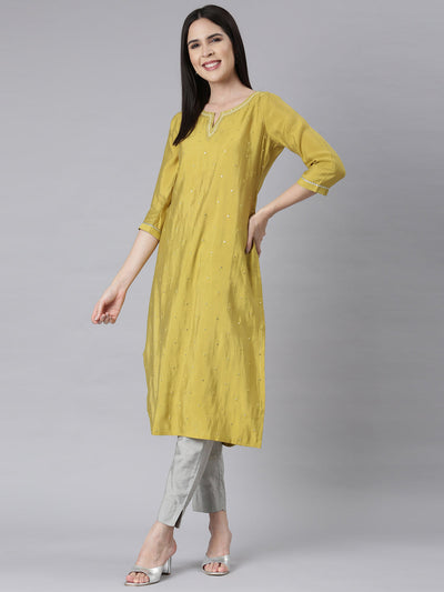 Neerus M Green Panelled Straight Embellished Kurtas