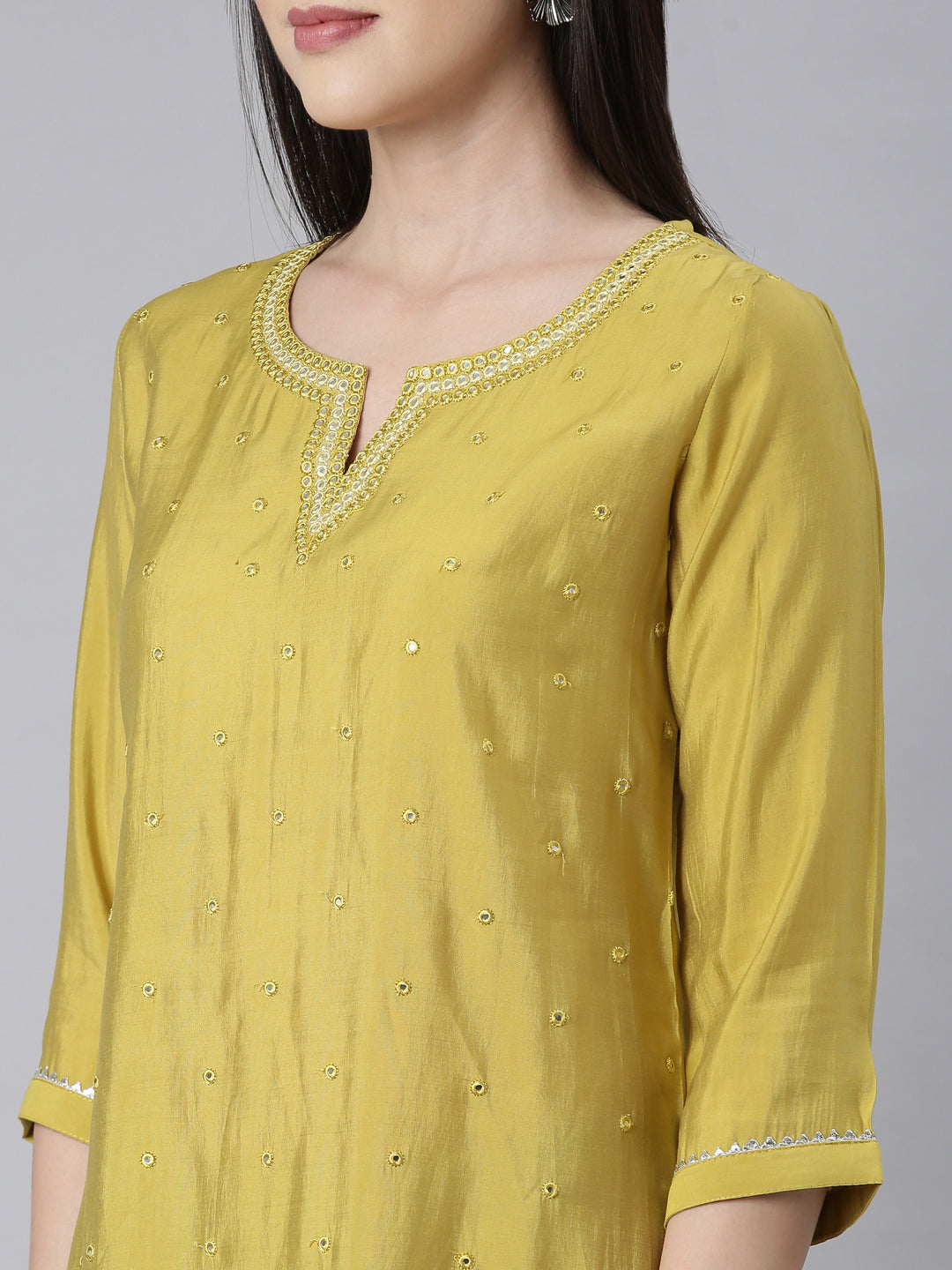 Neerus M Green Panelled Straight Embellished Kurtas