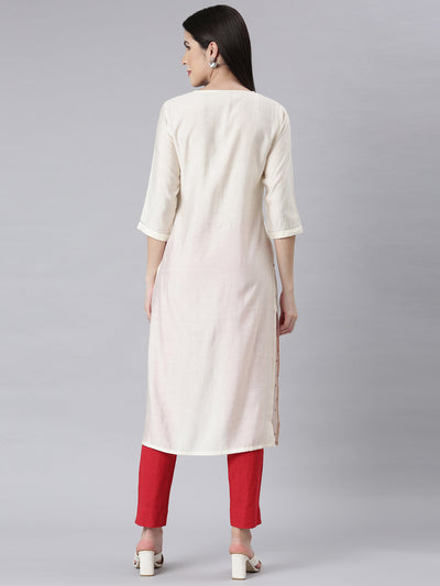 Neerus Off White Panelled Straight Embellished Kurtas