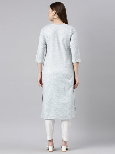 Neerus Green Regular Straight Checked Kurtas