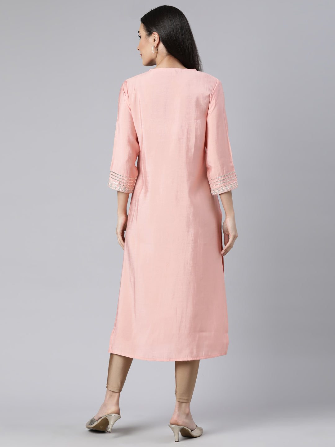 Neerus Peach Regular Straight Solid Kurtas