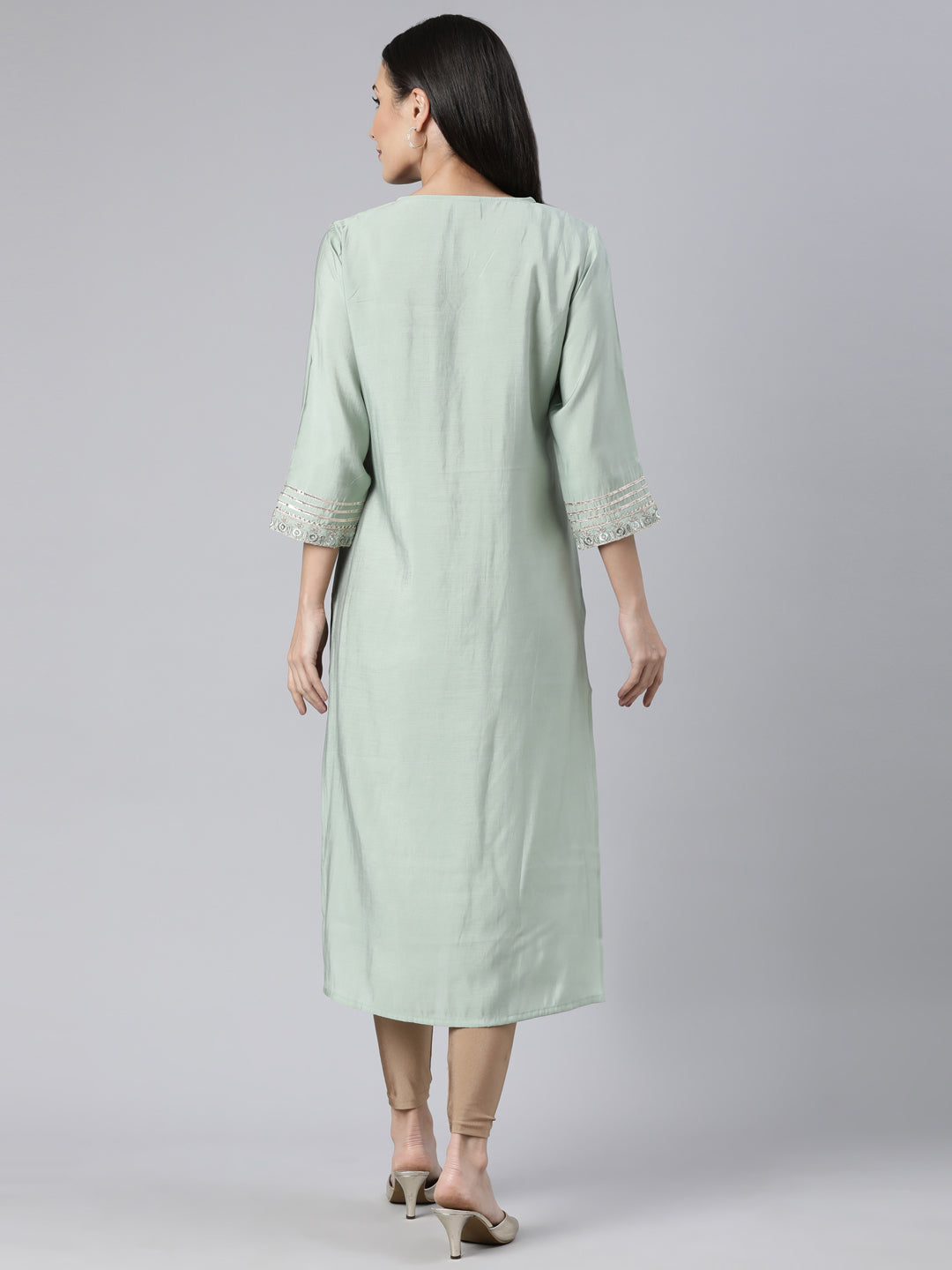 Neerus Green Regular Straight Solid Kurtas